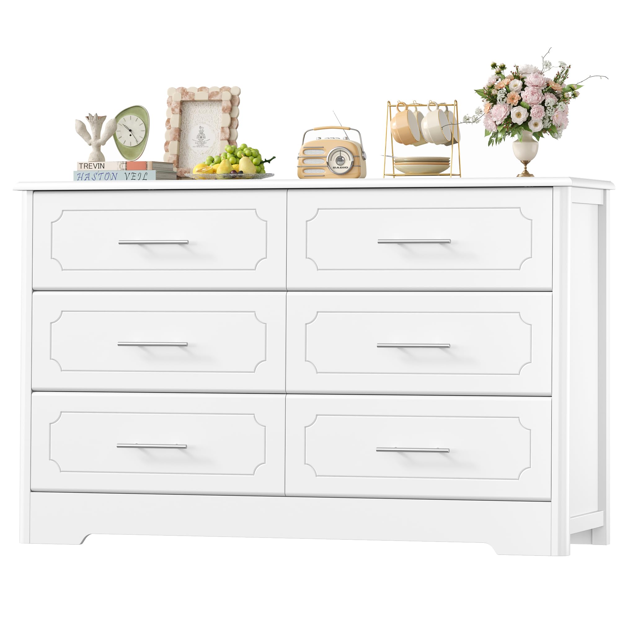 HOCSOK Cassettiera 118 cm con Superficie Verniciata e 6 Cassetti, Bianco
