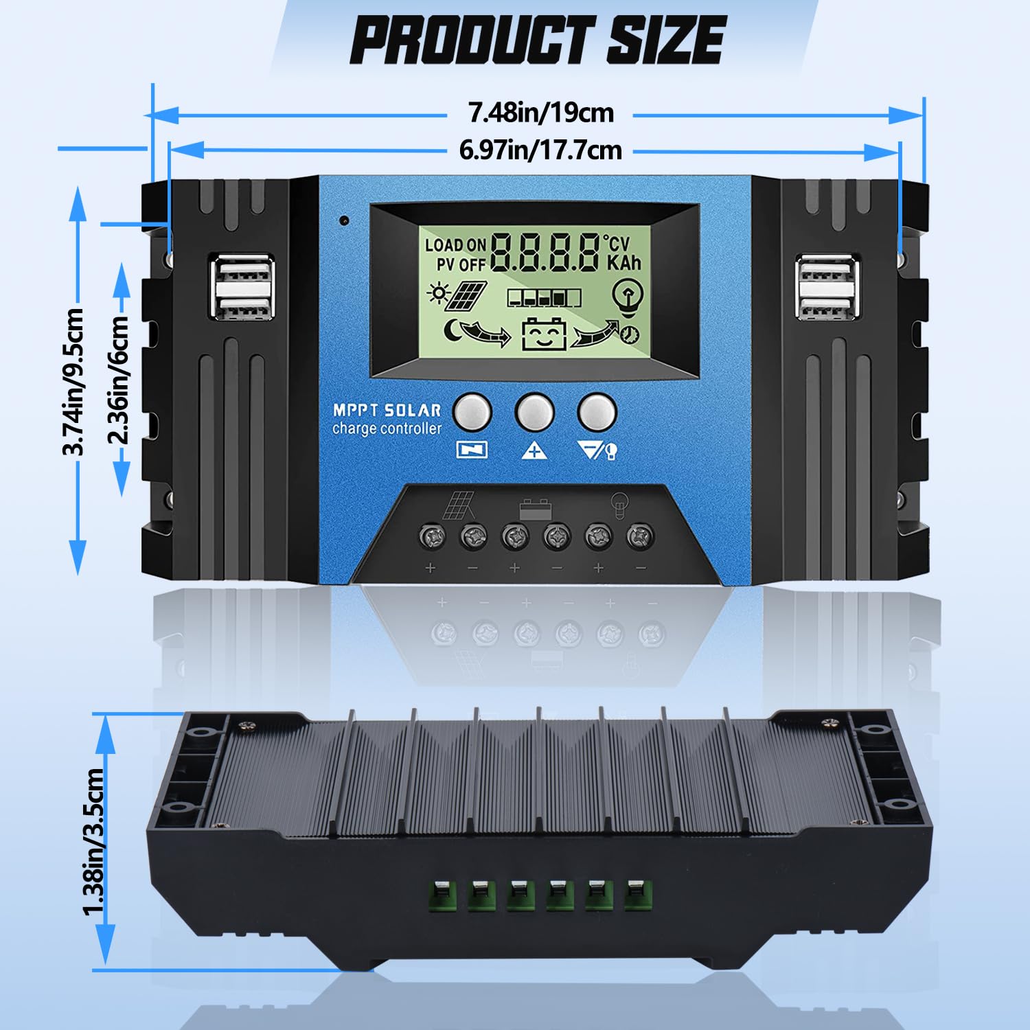 30A Solar Laderegler 12V 24V, 30A Solarladeregler mit Temperatursensor, 4 USB Ports, Solarladeregler für 12V/24V Blei Säure Batterie und Lithium-Batterien