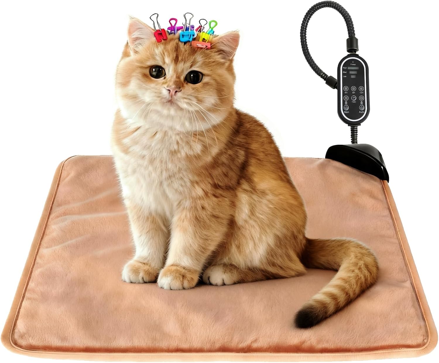 Cat & Dog Heating Pad - 3 Timer and 3 Level Temperature Smart Sensor Electric Pet Heating Pad with Chew Resistant Cord, Indoor Outdoor Warm Heated Bed for Dogs Cats - 17.7x17.7