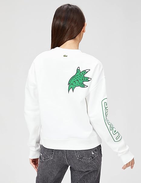 美品✨ラコステ 現行 シーズナルグラフィッククロップドクルーネックスウェット 白 sf009j-001-fn.