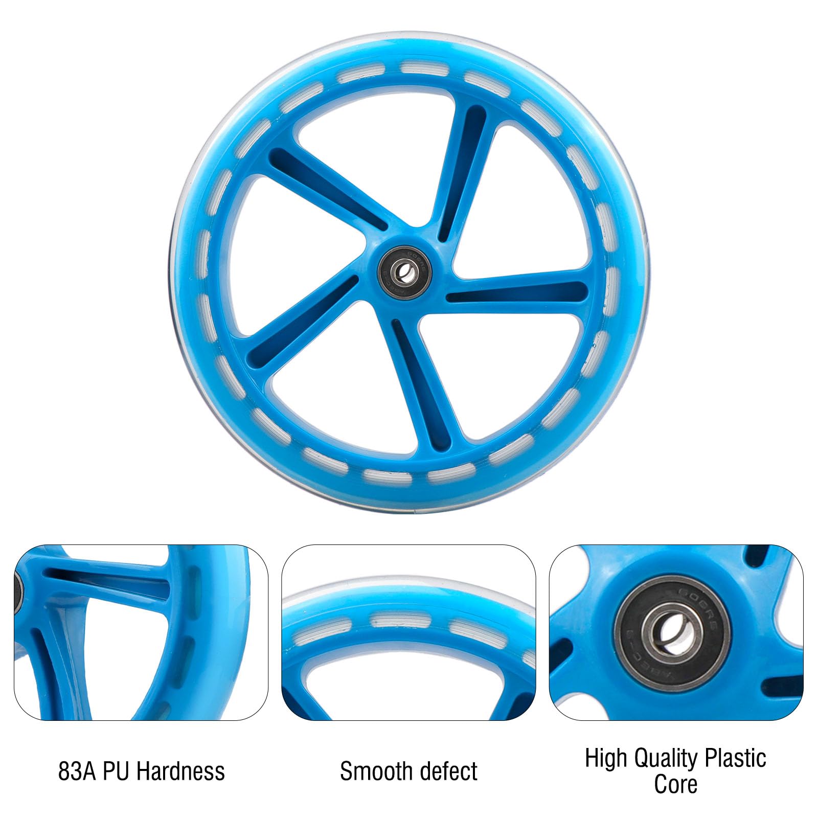 Lot de 2 roues de rechange pour trottinette Razor A5 - En polyuréthane - 200 mm - Pour enfant et adulte - Bleu