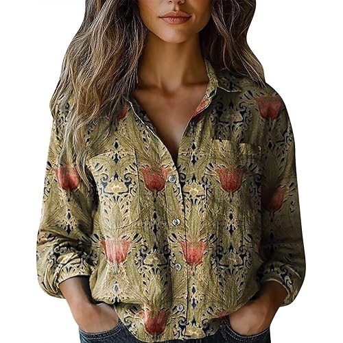Linen Shirt Women 2025 Cotton Linen Button Down Shirt for Women Summer Casual Solid Color Long Sleeve Work