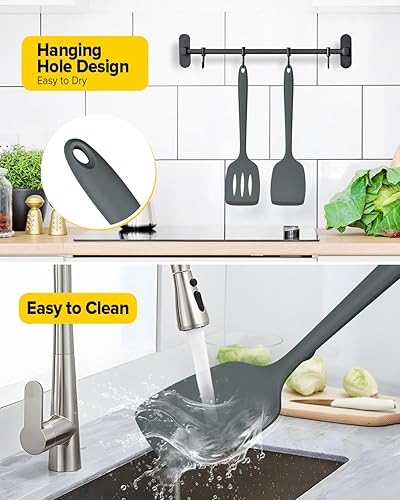 Miniatura 6 de Paquete de 2 espátulas de silicona, juego de espátulas de cocina ranuradas antiadherentes, utensilios de cocina resistentes al calor, sin BPA,