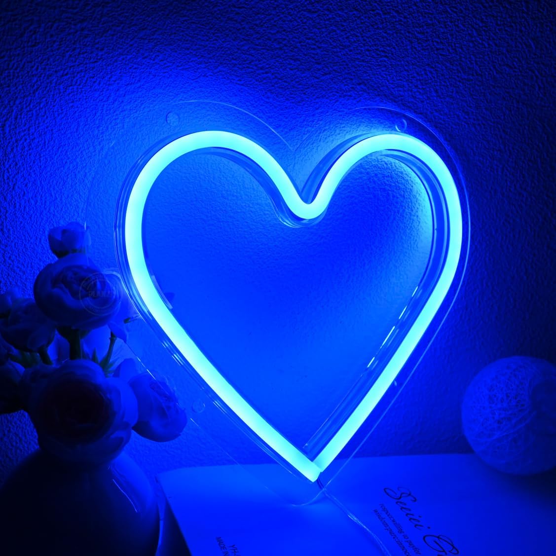 Planzo Heart Neon Sign LED Blue Light Battery Operated or USB Powered for Wedding Valentine's Day Party Decoration Birthday Gift Home Girls Room Bedroom Wall Decor 7.87" X 7.28"