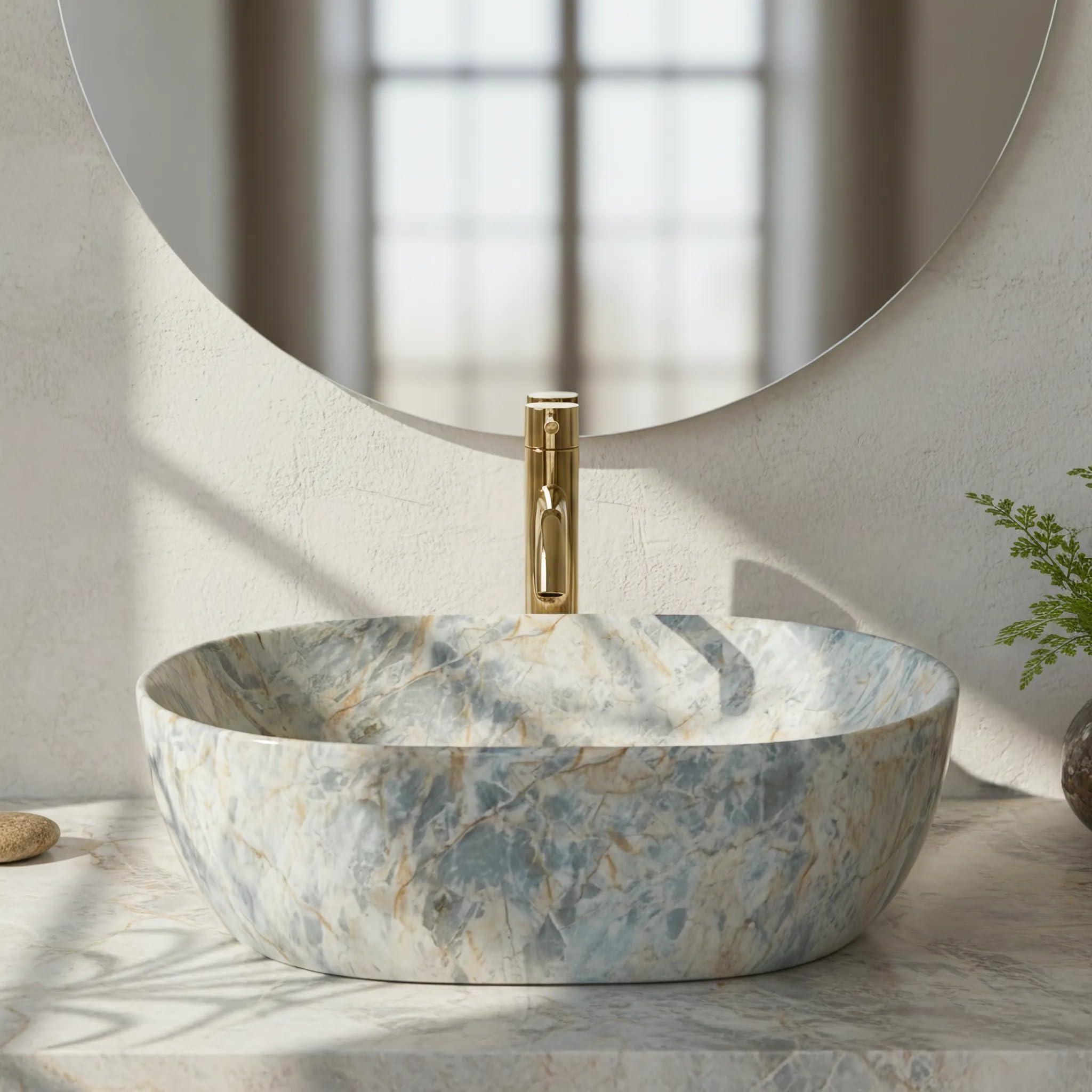 Rea - Lavabo sobre encimera Amelia Rustrstone 48 - Cerámica - Beige - 48x34,5x13,5 cm