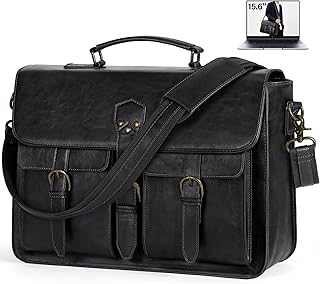 RAINSMORE Men’s Leather Shoulder Messenger Bag for Laptop Computer Vintage for Laptop Shoulder for Men Women Briefcase for…