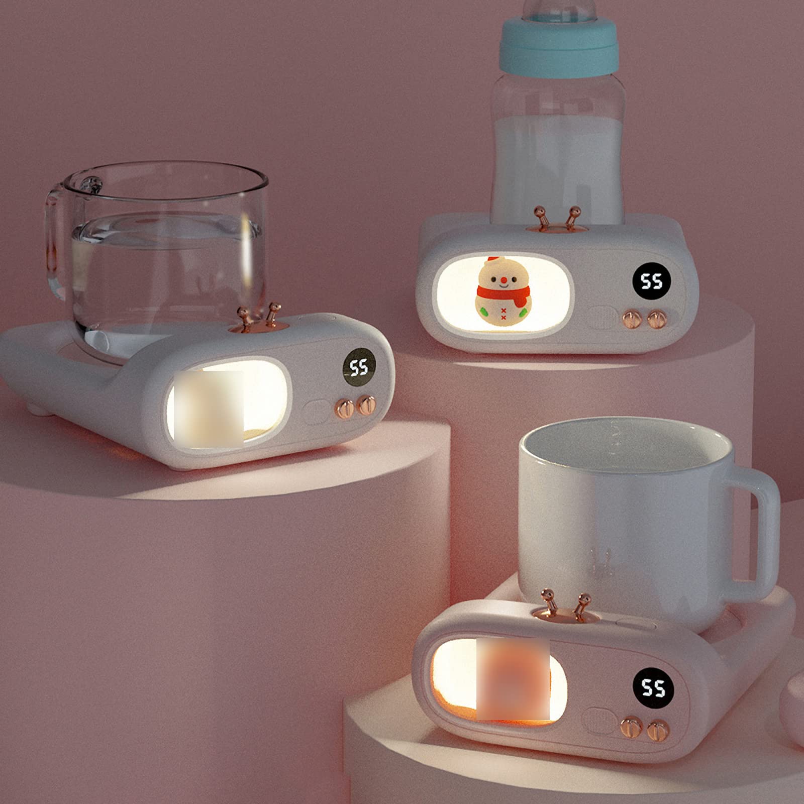 Posavasos con calefacción de café con muñeco de Nieve navideño con luz Nocturna, Posavasos con Aislamiento de 55 °, Placa calefactora de Temperatura Constante de Invierno