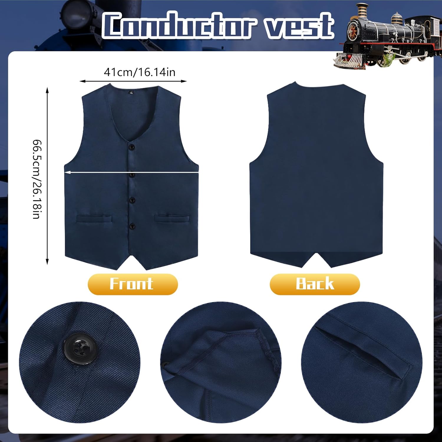21 Pcs Train Conductor Costume Adult, Conductor Hat Vest Whistle, Believe Bells Train Pocket Watch Christmas Holiday Sticker - Image 3