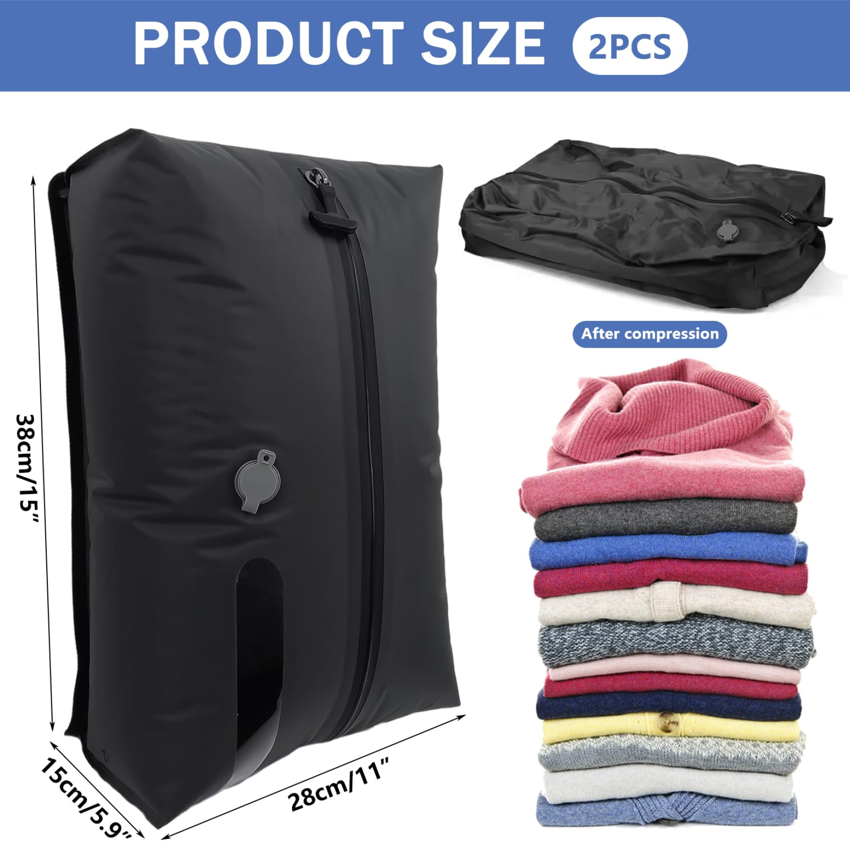 Reise-Kompressionsbeutel, 2er-Pack, 17 l, Vakuumbeutel für Kleidung mit Handpumpe, wasserdichte Verpackung, Aufbewahrung für Gepäck, Vakuumverpackung für Reisen.