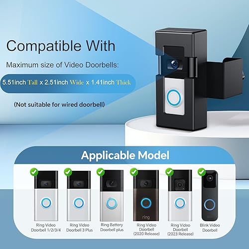 Miniatura 2 de Soporte de timbre de video antirrobo compatible con timbre de video inalámbrico RingBlink 1233 Plus42023, sin bloqueo del timbre, soporte de montaje