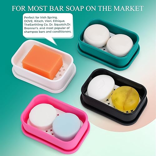 Miniatura 4 de Recipiente de jabón de viaje de silicona, funda de jabón de viaje mejorada a prueba de fugas con capa de drenaje, soporte portátil para jabón de