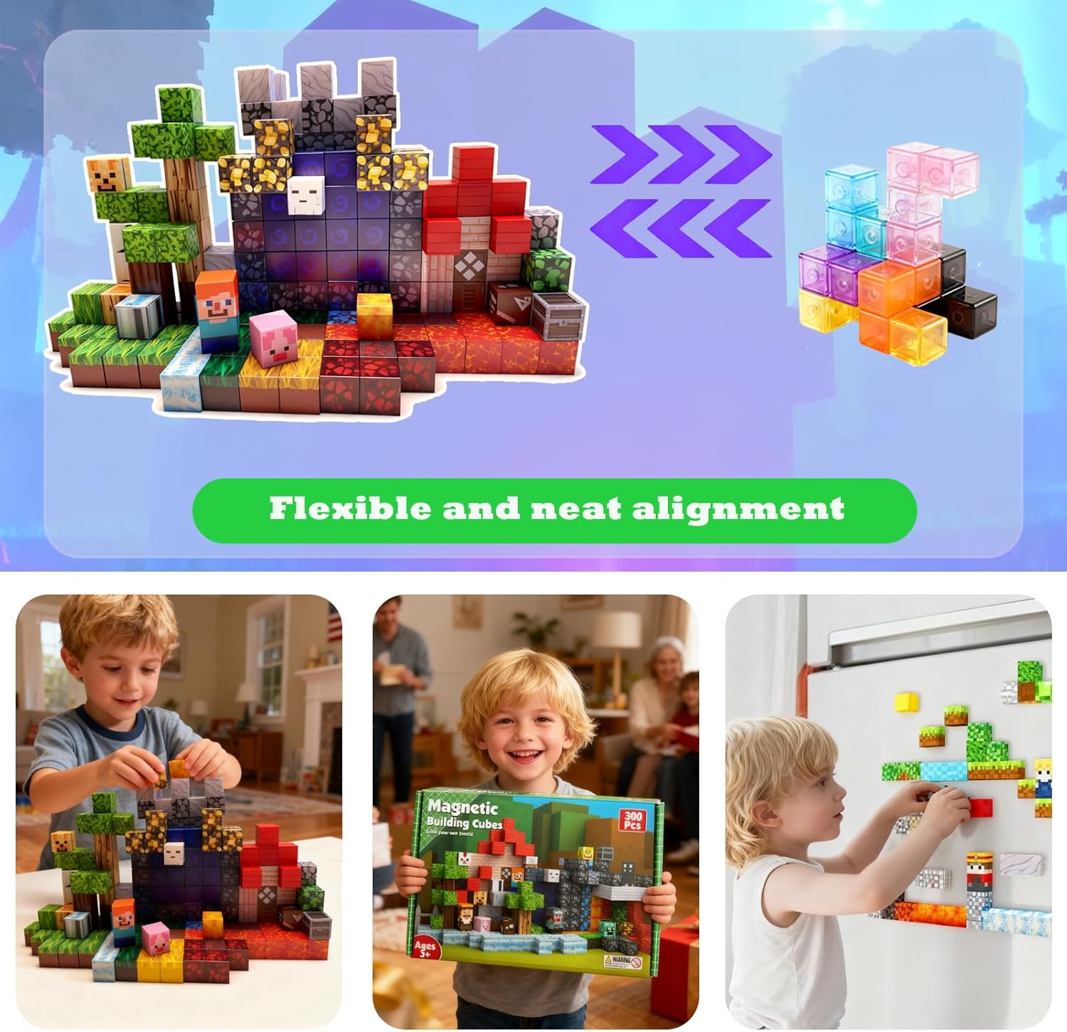 300 PCS Magnetic Building Blocks,Magnet Toys for Kids, 3D Magnetic Blocks Cubes, Stacking Magnets, School STEM Sensory Toys,Birthday Gifts for Boys and Girls Age 3+