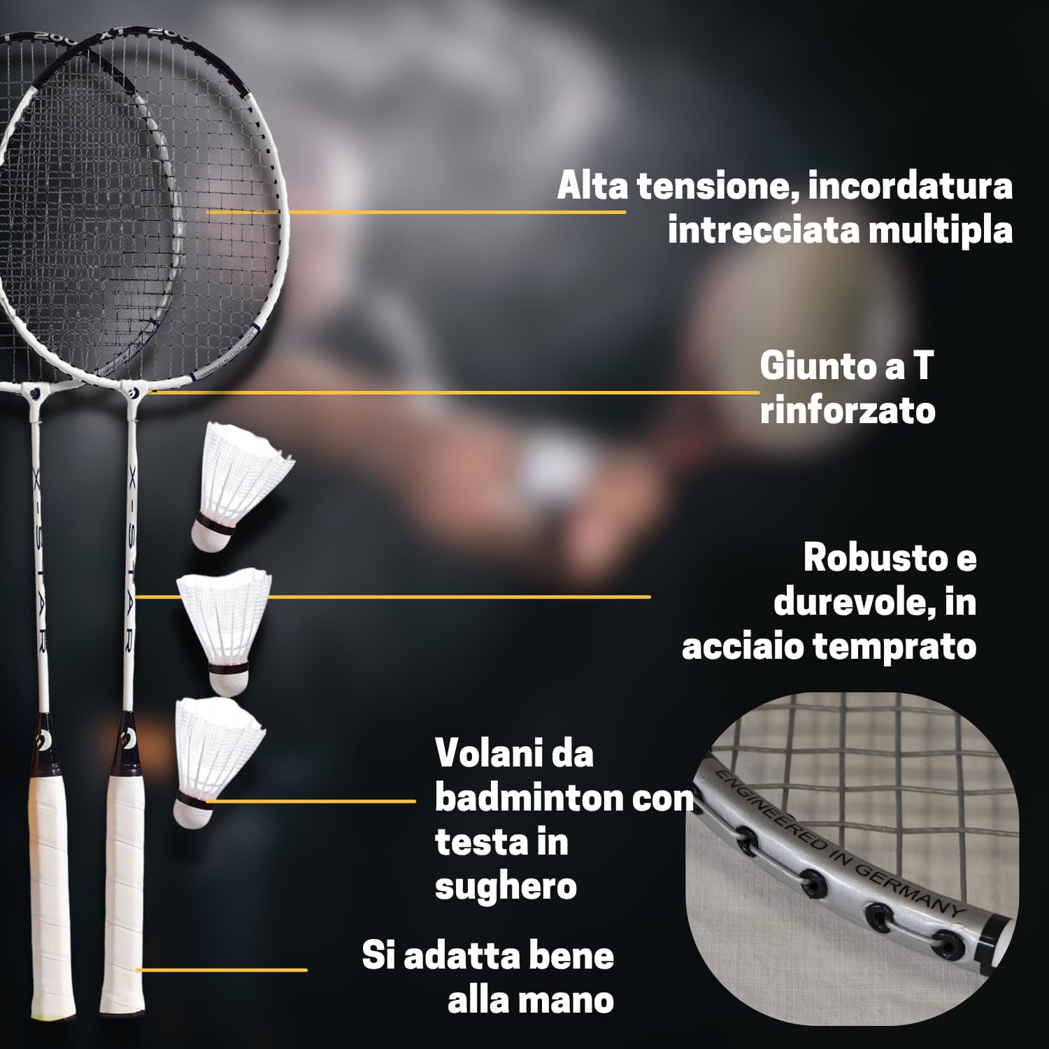 Best Sporting 200 XT Set de badminton, 2 Raquette de Badminton 3 balles Sac de transport inclus