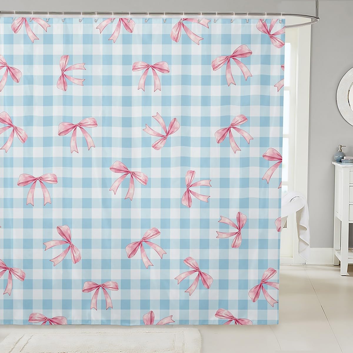 jejeloiu Bowknot Shower Curtain for Bathroom Decor Blue Pink Bath Curtain Pink Bow Bathroom Accessories Colourful Bowknot Waterproof for Stalls Bathtubs 72"x78"