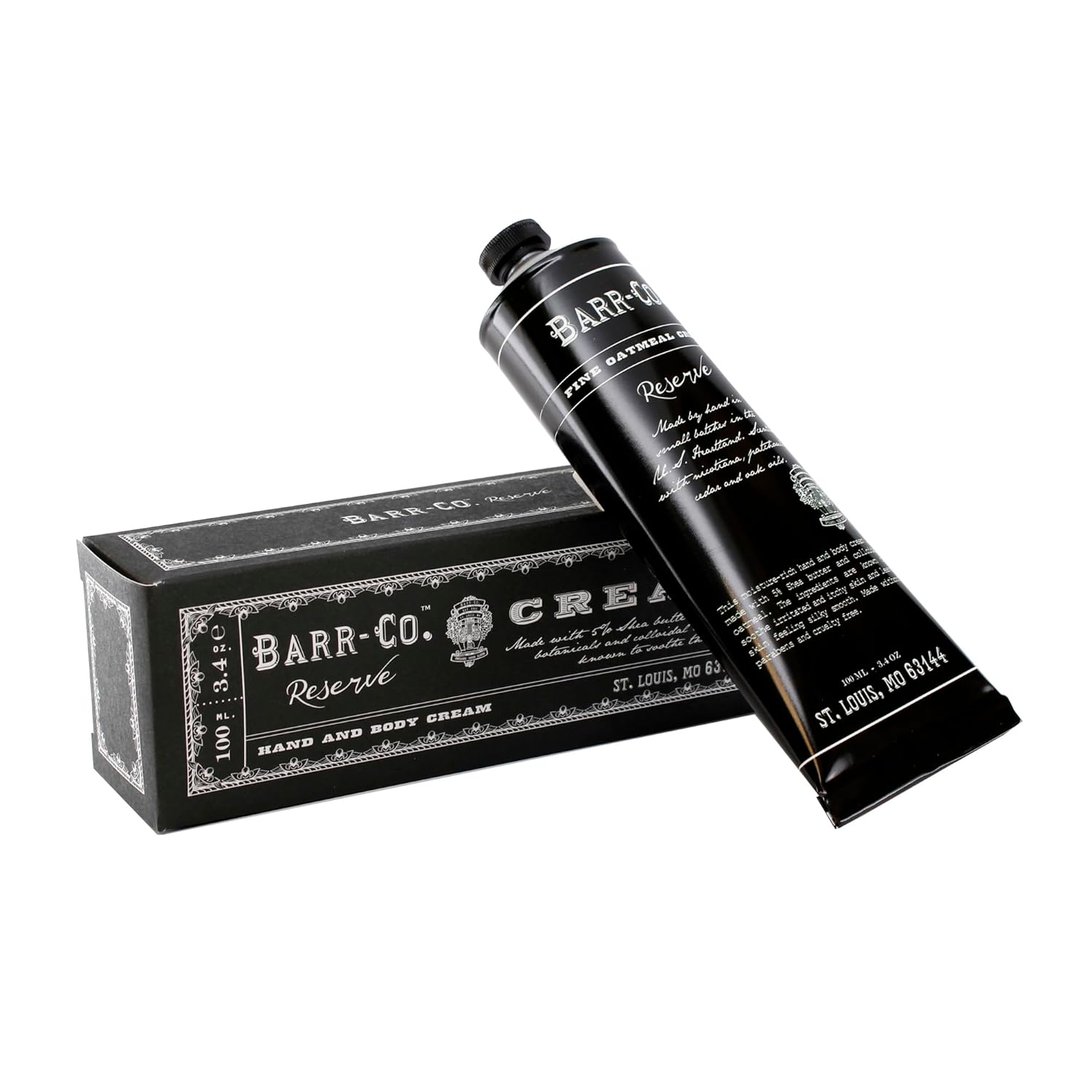 BARR-CO. Reserve Hand & Body Cream, Woody Patchouli & Nicotene Aroma, Body Cream for Dry Cracked Skin, Suitable for Aging Crepey Skin, Moisturizing Shea Butter Cream, 3.4 oz