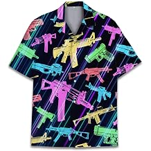 Retro Neon Gun Hawaiian Shirts for Men Vintage 80s Shirt Mens Hawaiian Shirts Short Sleeve Button Down Shirt