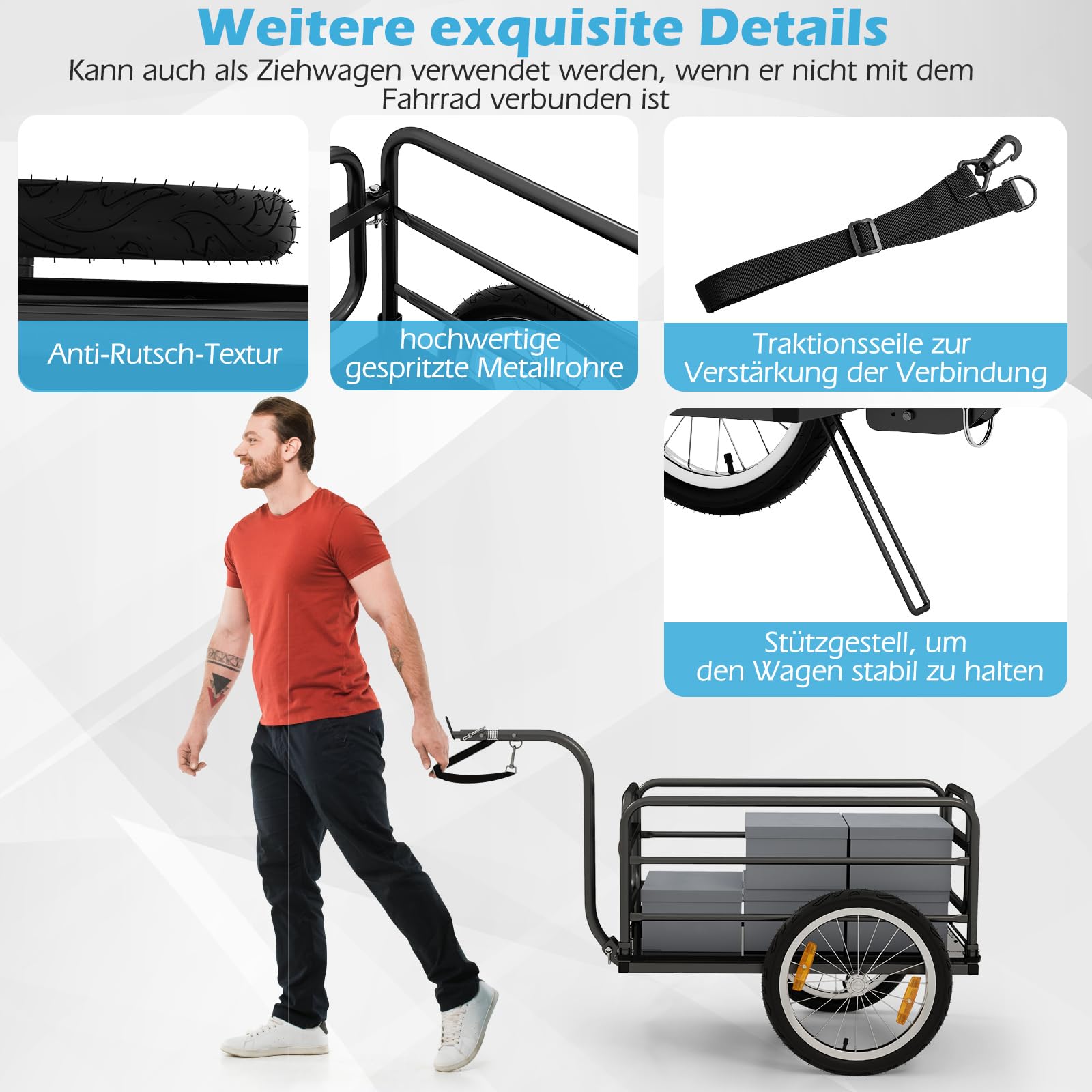 COSTWAY Fahrradanhänger, Lastenanhänger Klappbar mit Abdeckung & Kuppler & Reflektoren, Transportanhänger 60KG für Camping, Einkaufen, Umzug