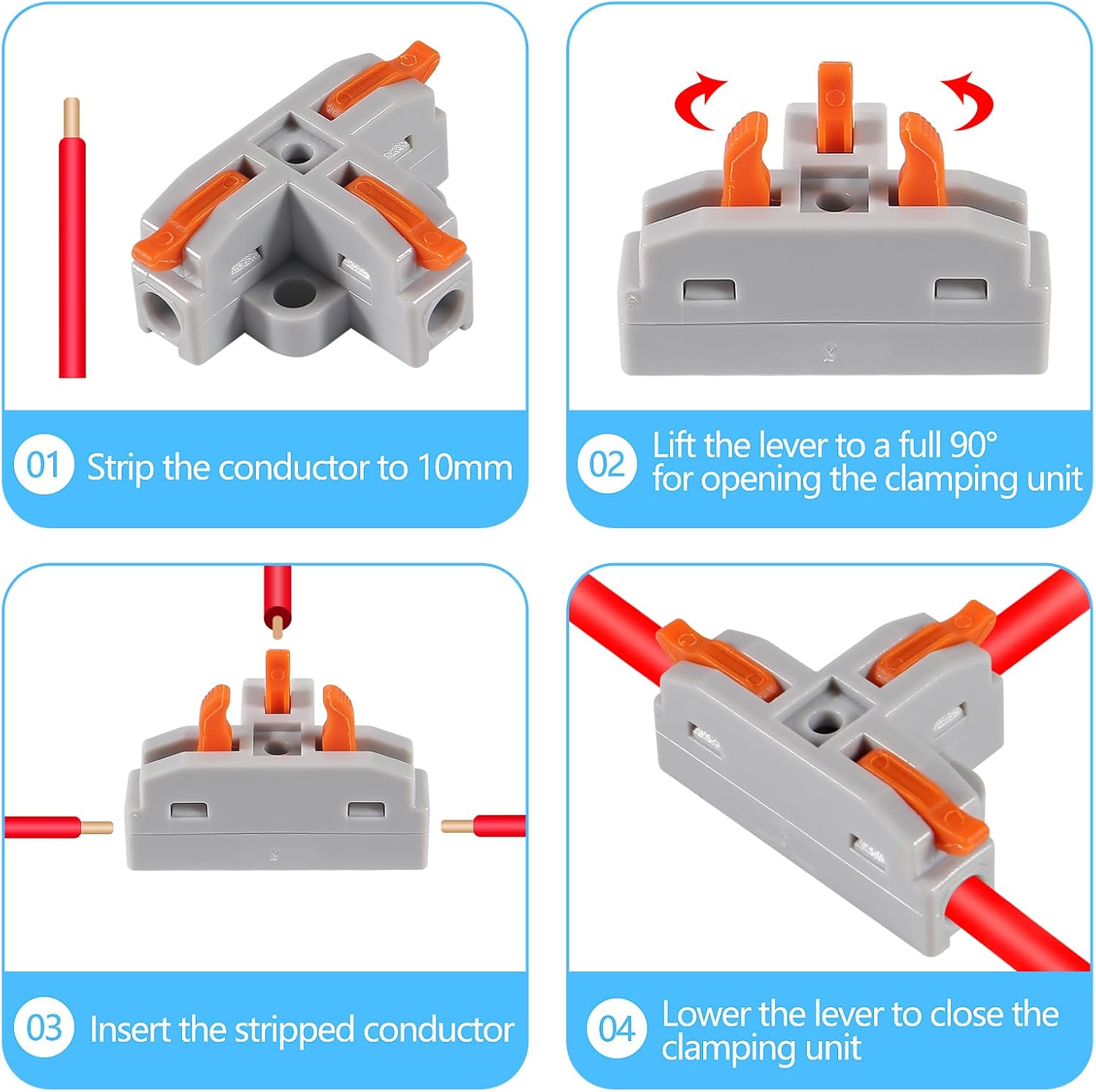 50PCS Lever Wire Connectors, T Shape Out Quick Wire Connectors, Electrical Lever Nuts Wire Connectors Push-in Conductor Terminal Block AWG 28-12