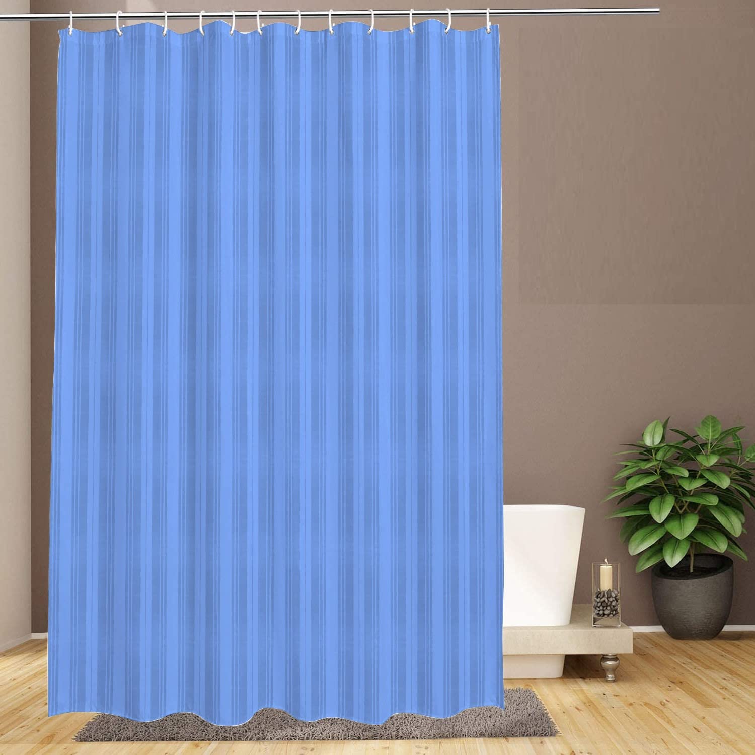 Polyester Shower Curtains for Bathroom (1Year Warranty, Stripes Design) (Deep Blue, 6feet Width X 7feet Height)