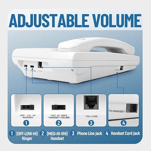 Miniatura 7 de Uvital Teléfono de botón grande para personas mayores, teléfonos fijos con cable para personas mayores con 8 botones grandes de marcación de un solo