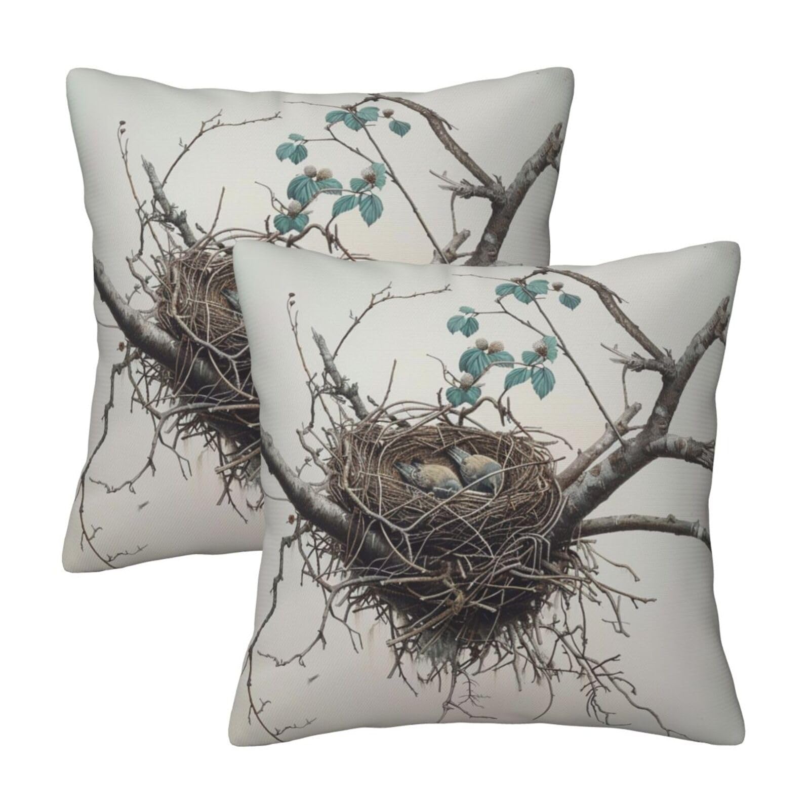 kkvhhyuo Birds Nest 1 Print Pillow Covers Set of 2, Square Decorative Cushion Covers with Hidden Zipper, Throw Pillow Cases for Living Room Sofa Bed Chair, 45x45 cm
