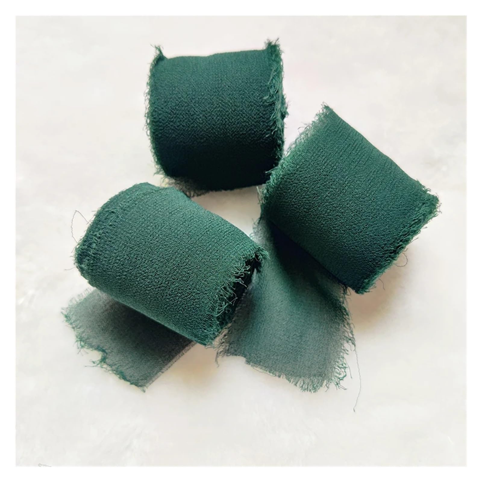 Chiffonband 3 Rollen dunkelgrünes Fransen-Chiffon-Seidenband, handgefertigt, ausgefranste Kanten for Hochzeitseinladungen, Geschenke, DIY-Handwerk, Schleifenverpackung, Krawatten(Dusty Blue)