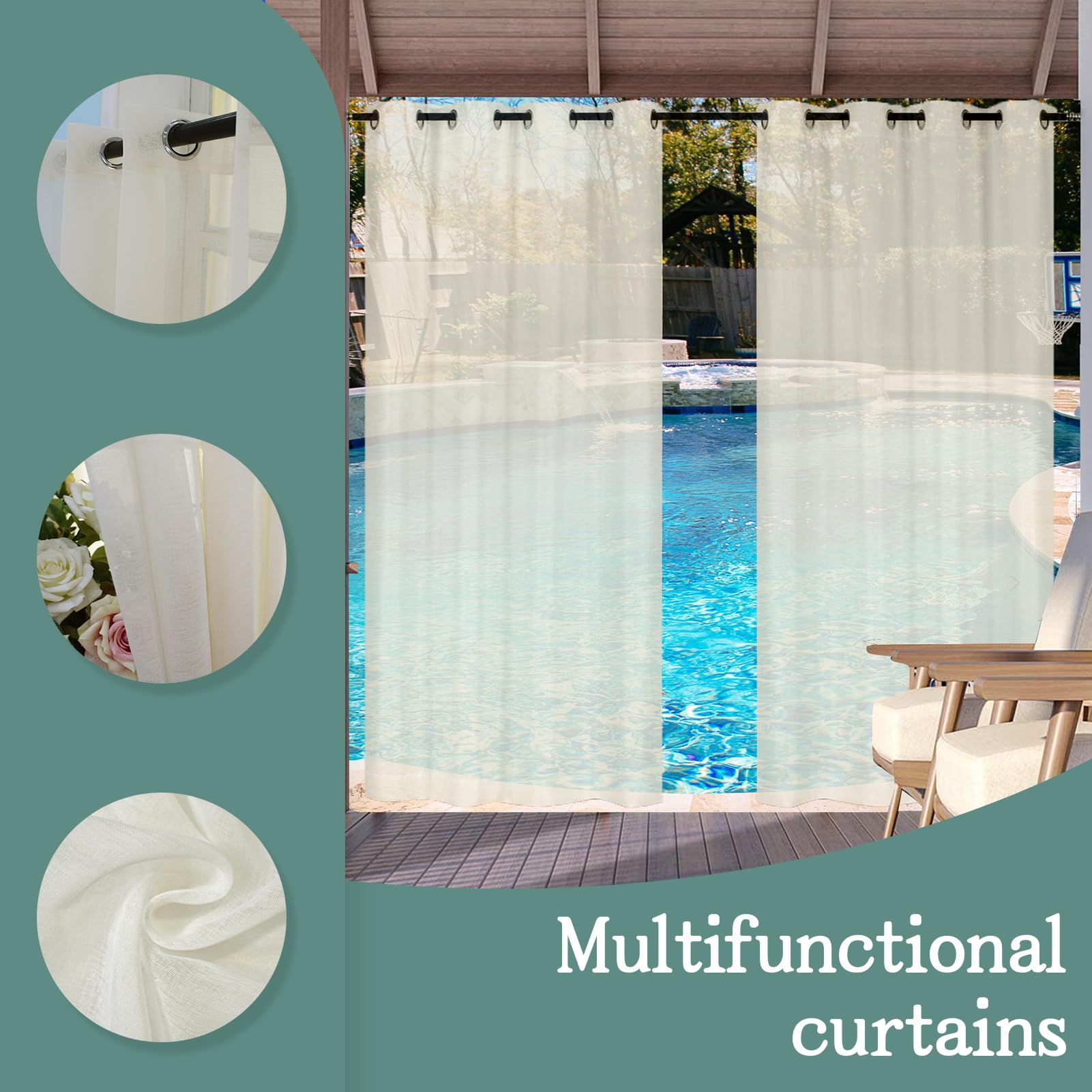 LORDTEX Jute linnen look buitengordijn voor terras - 2 panelen waterdichte gordijnen met lussen voor pergola, veranda, cabana en tuinhuisje, voile transparante gordijnen voor binnen en buiten, 132 x LORDTEX Jute linnen look buitengordijn voor terras - 2 panelen waterdichte gordijnen met lussen voor pergola, veranda, cabana en tuinhuisje, voile transparante gordijnen voor binnen en buiten, 132 x