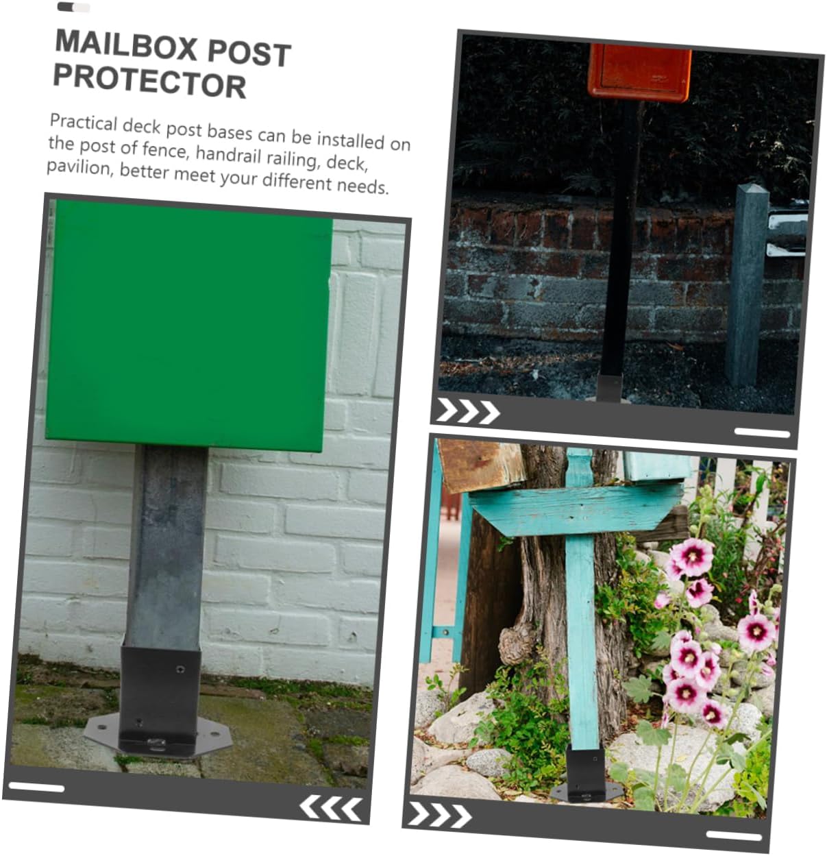 TEHAUX 2pcs Heavy Duty Metal Post Bases for Mailbox Deck Railing Support Fence Bracket for Home and Garden Easy Installation Non-Skid Design