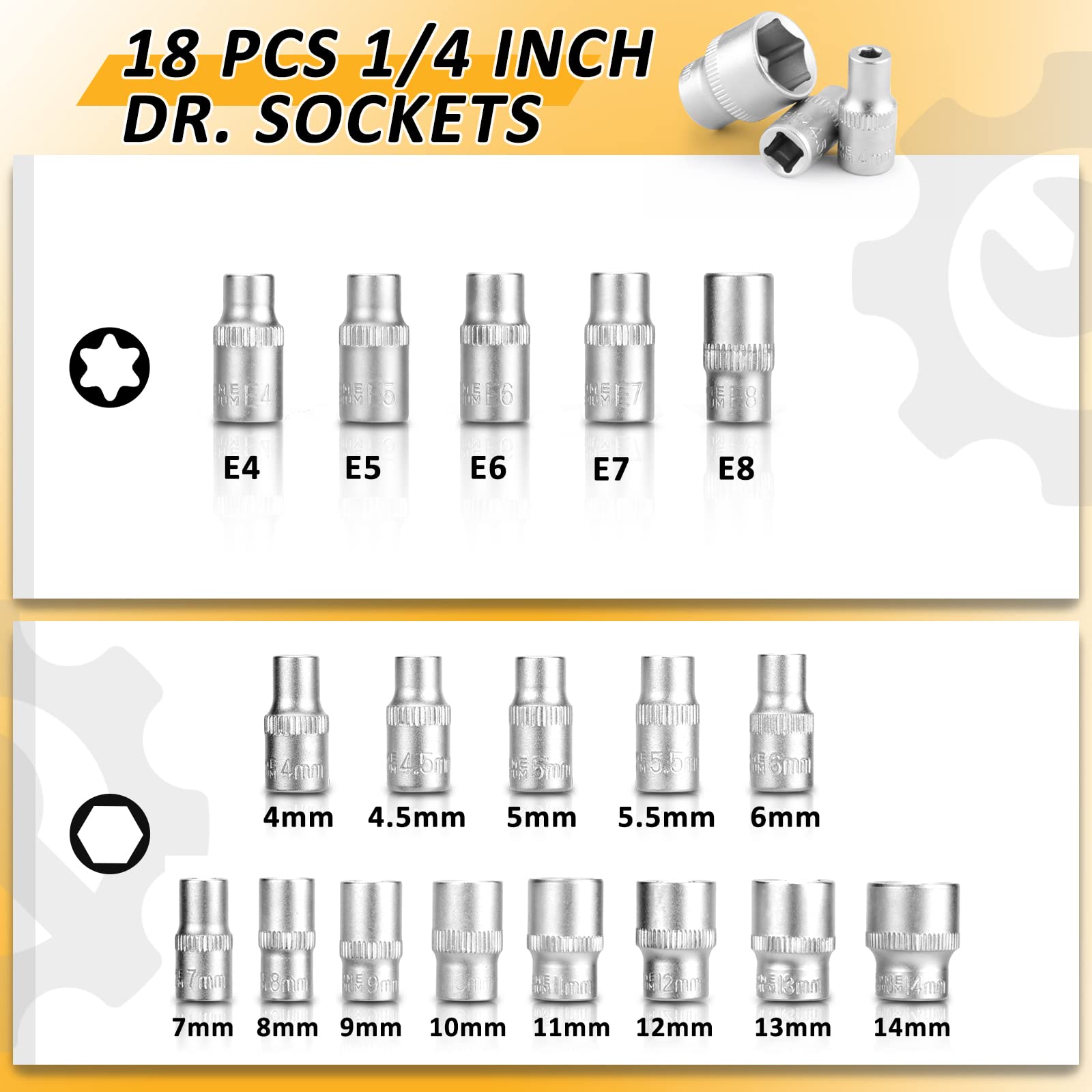 Coffret De 47 Douilles à Cliquet ANPUDS – 1/4" Avec Cliquet Réversible, Rallonges Et Embouts – Kit Réparation Voiture, Vélo, Bricolage