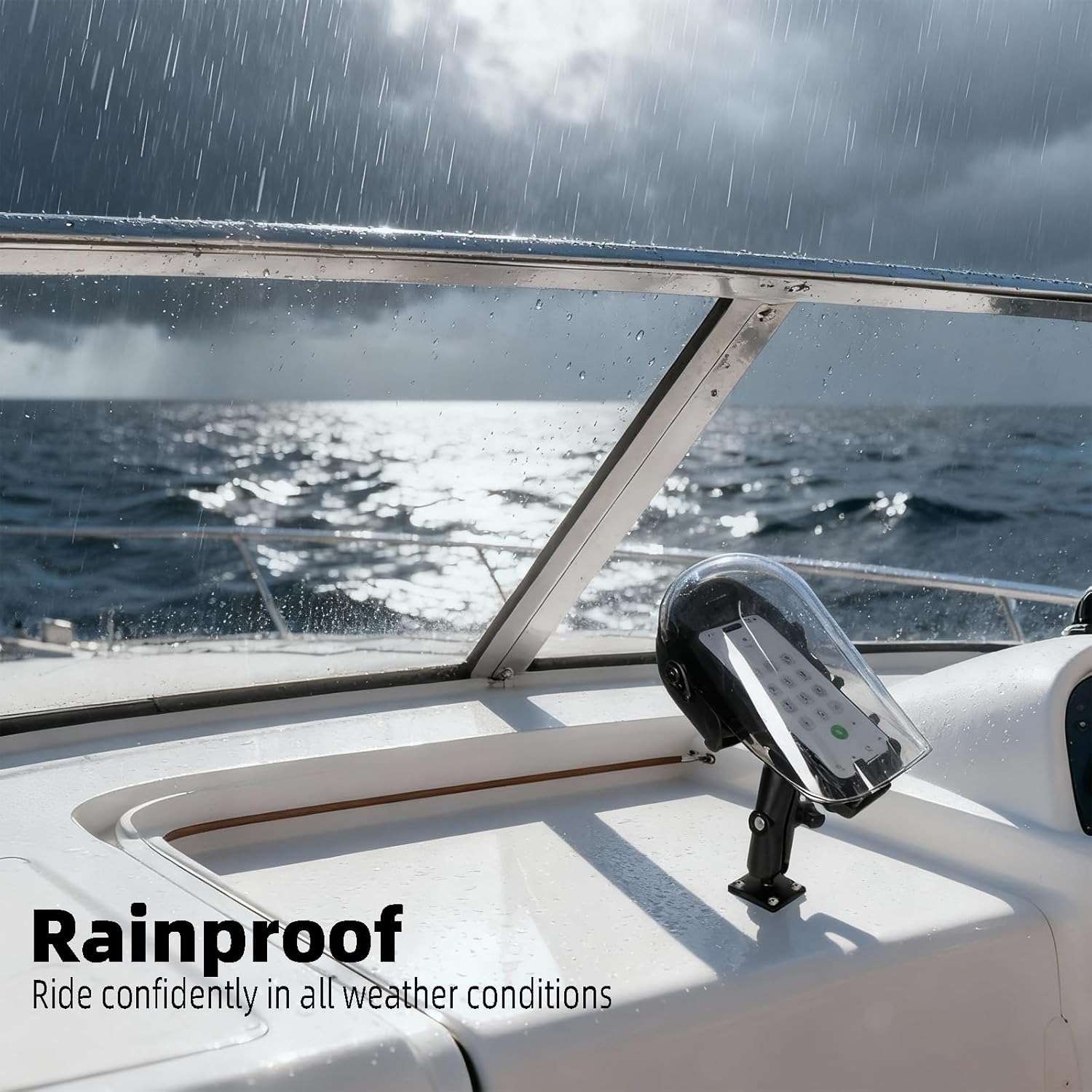 Universal Phone Mount Holder for Boat Motorcycle, with Vibration Dampener, Sun Shade, Aluminum Square Base & Medium Arm - Sunproof & Rainproof, Fits 4.7-7.2'' Smartphones