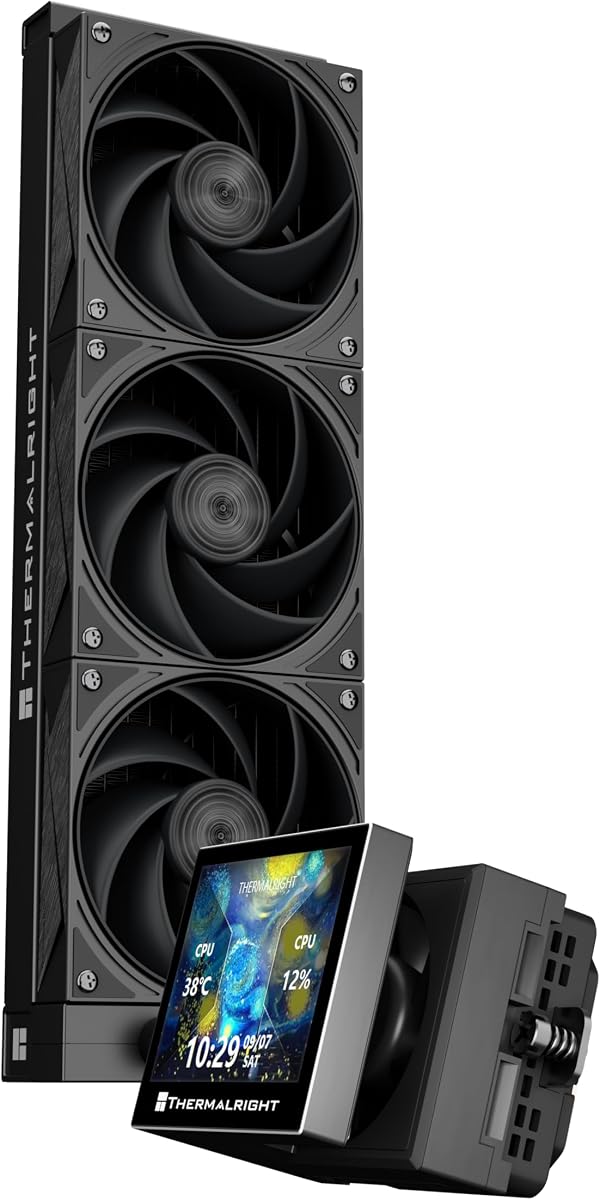 Thermalright Stream Vision 360 Black-360 mm AIO CPU Liquid Cooler, pantalla LCD cuadrada de 3,5 pulgadas para imágenes, bomba de succión magnética de alto rendimiento para resolución de 640 x 480 con ventilador integrado, para AM5/lga1851/1700