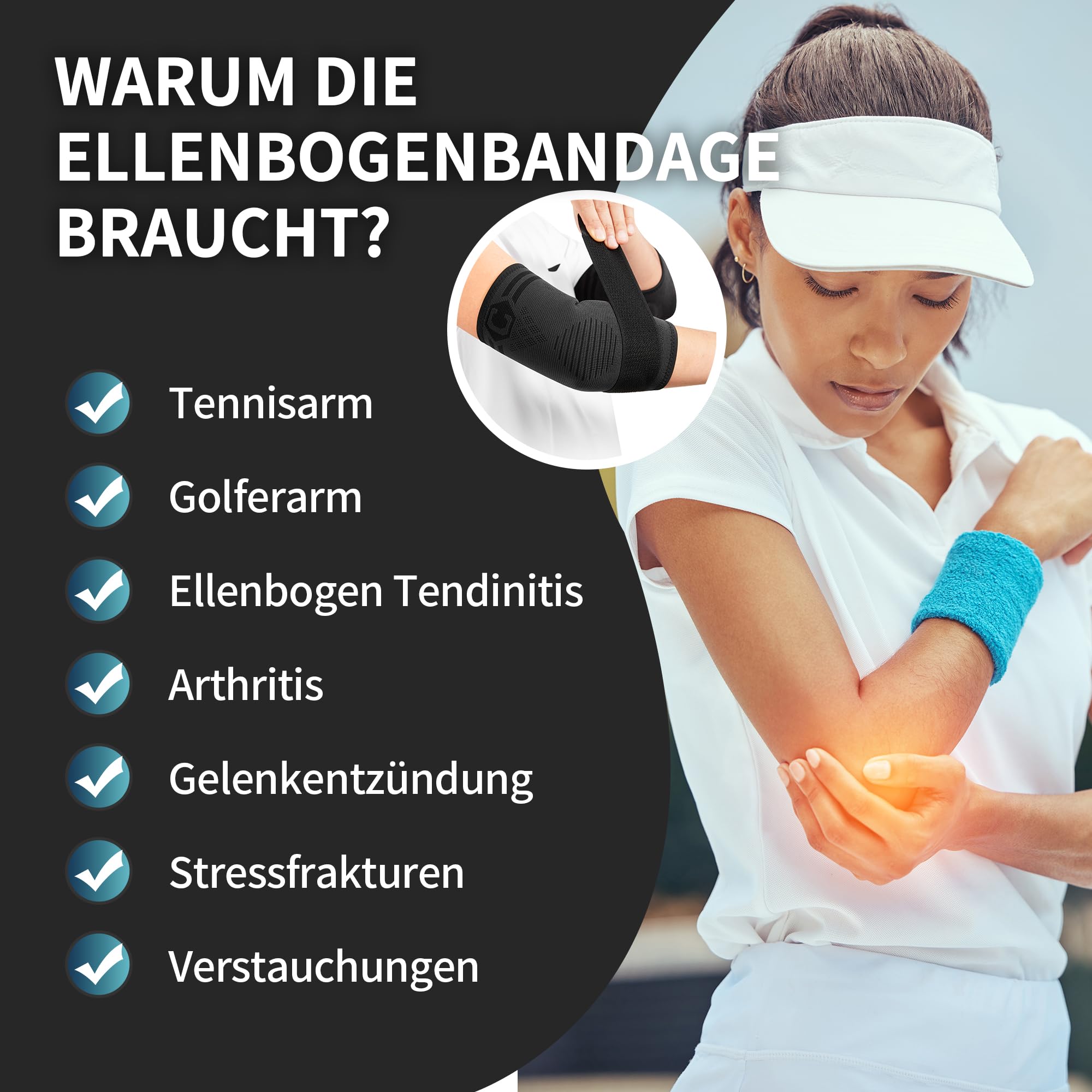 CAMBIVO 2 Pack Ellenbogenbandage mit Riemen & Gel-Polster, Tennisarm Bandage Herren Damen für Tendinitis, Arthritis, Bandage Ellenbogen für Gewichtheben, Golf, Tennis, Garden