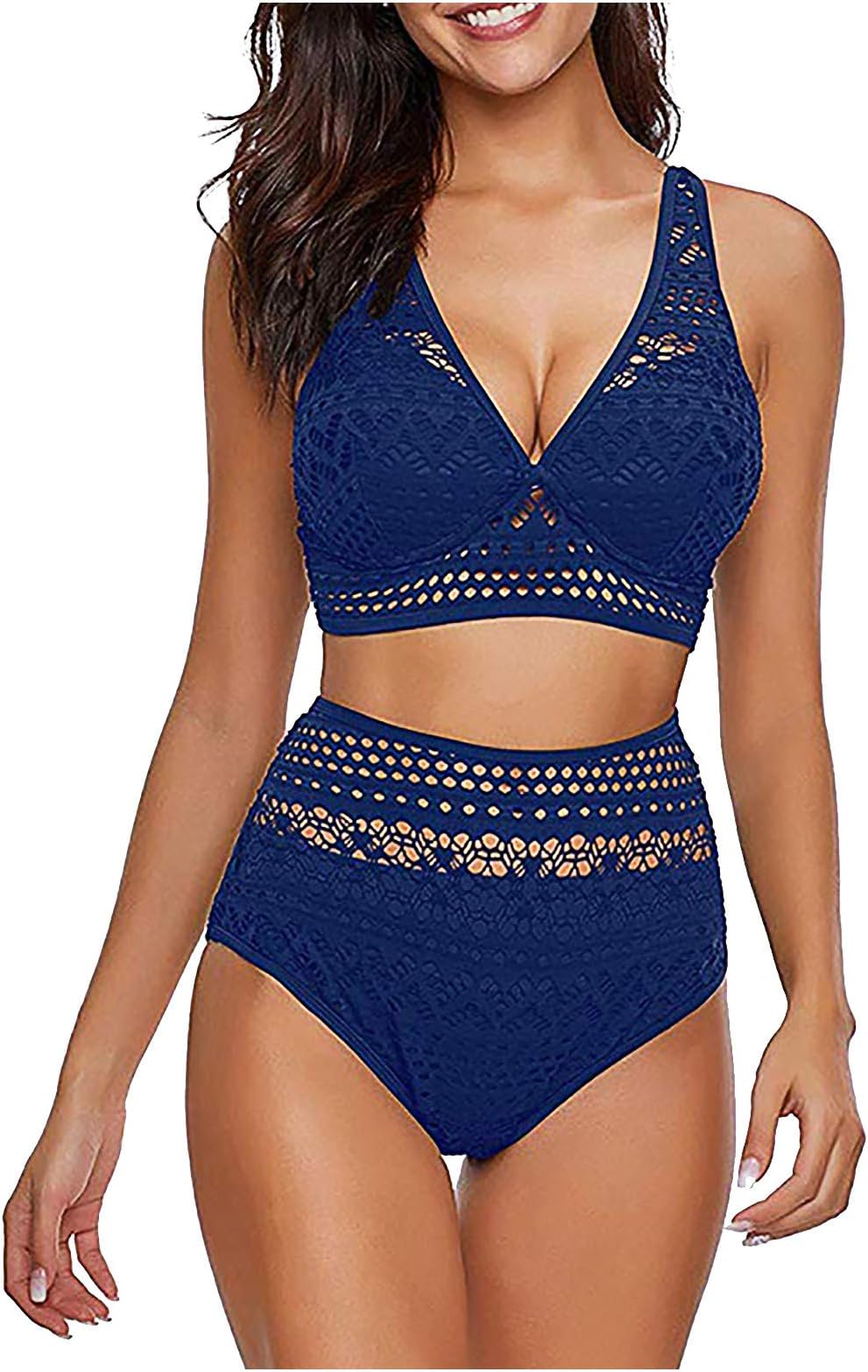 Women's Sexy Split High Waist Hollow Lace Bikini Lady Split Style Swimsuit