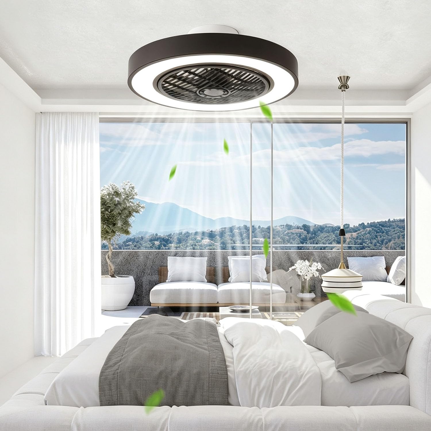 Piptyllite Minimalist Quiet Ceiling Fan Light, Concealed Design for Bedroom, Dining & Living Room,Black