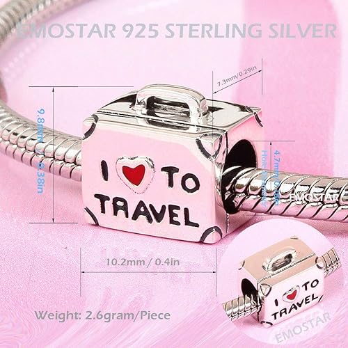Miniatura 4 de EMOSTAR Juego de dijes con texto en inglés "I Love to Travel" para pulseras de momentos, maletas de viaje y dijes de copa de vino, juego de joyas en