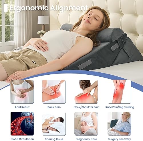 Miniatura 6 de Sasttie Juego de 2 almohadas de cuña para después de la cirugía, 2 almohadas de cuña ajustables con cojín de espuma viscoelástica para el cuello -