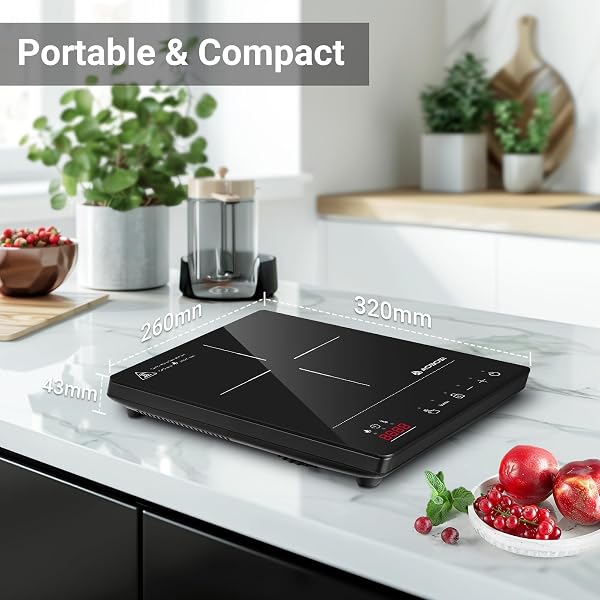 Aobosi Induktionskochfeld 1 Platte,Induktionskochplatte mit Booster-Funktion, 20 Leistungsstufen und Temperaturstufen,Kompakte Größe,2000W Tragbares Induktionskochfeld,10H-Timer,Schwarz - 5