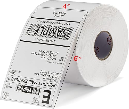 OFFNOVA Etiquetas térmicas directas paquete de 500 rollos de etiquetas de envío de 4 x 6 pulgadas con perforación compatibles con rollo y cebra