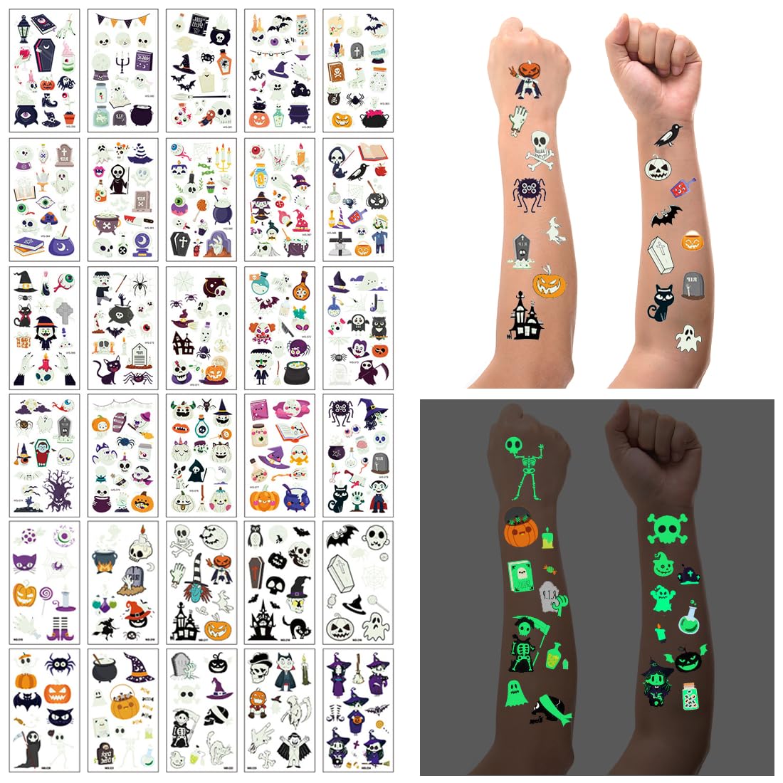 30 Fogli Halloween Tatuaggi Temporanei Bambini, Tatoo Halloween Bambini,Luminous Adesivi Tatuaggi, Tatuaggi Halloween Viso,Gadget Halloween,Decorazioni Forniture Cosplay per Feste di Halloween