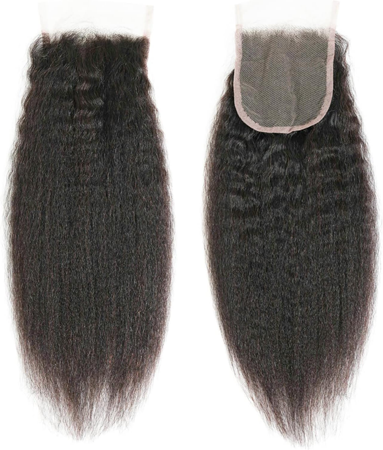 Yaki Straight Closure Brazilian Virgin Human Hair Remy 4x4 Free Part 150% Density Light Brown Lace Natural Color 20 Inch