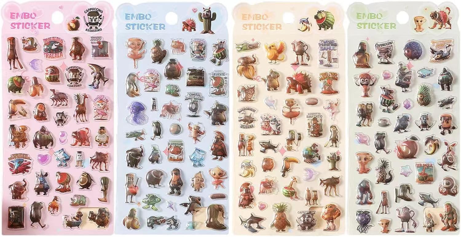 loong 015 3D Stickers, Squishy, Cute, Set of 4, 3D, Stylish, Deco Stickers, Rewards, Children, Can Be Applied Gift, Notebook, Mobile Phone, DIY, Notebook, Stickable, Girls, Set of 4 (015) : Toys & Gam