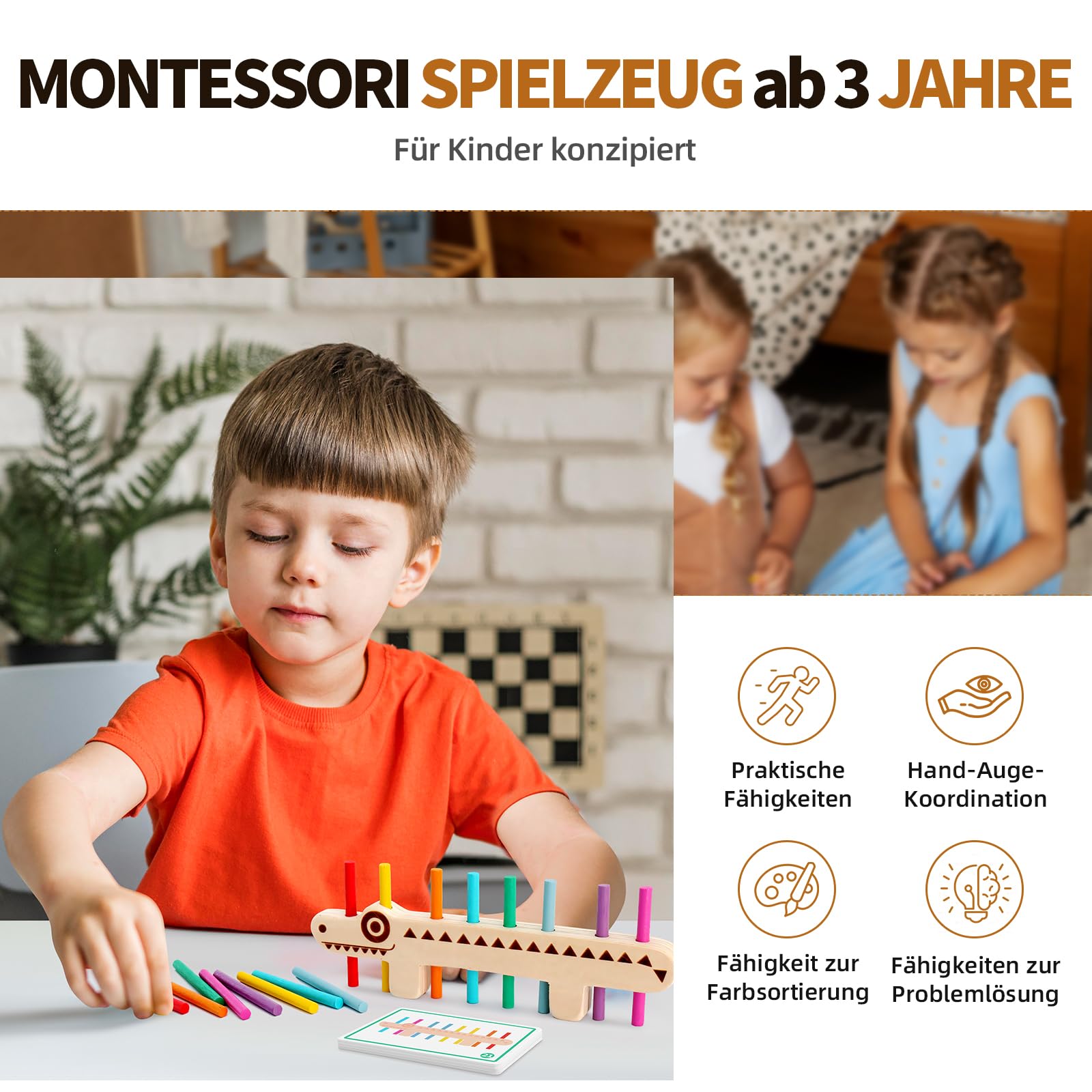 Holz Sortierspiel Ab 1 Jahr – Montessori Lernspielzeug Mit Farben & Formen