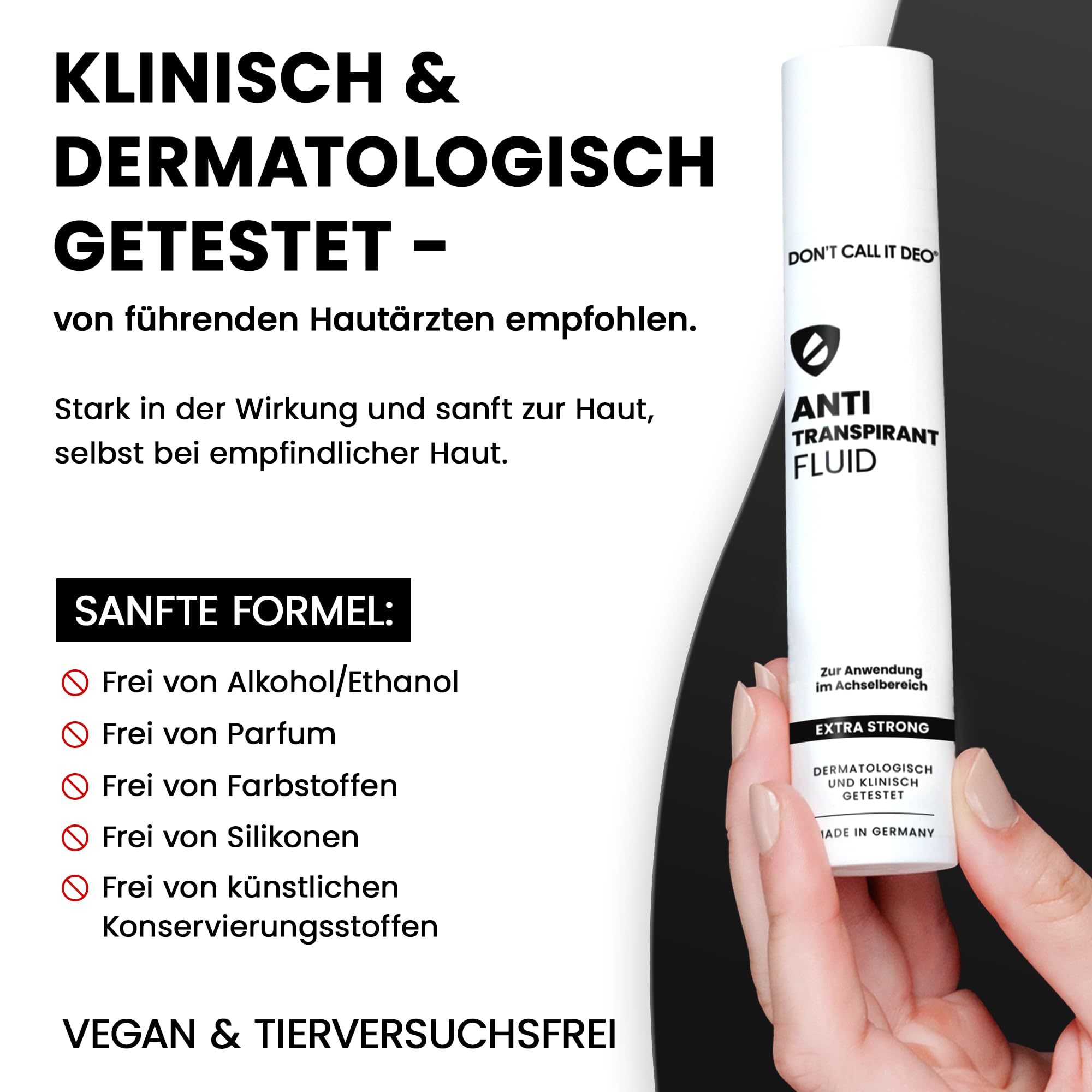 DON'T CALL IT DEO Antitranspirant Fluid 50 ml gegen starkes Schwitzen unter den Achseln – 5-Tage-Schutz gegen Schweiß und Geruch – für Damen und Herren – 1er Pack