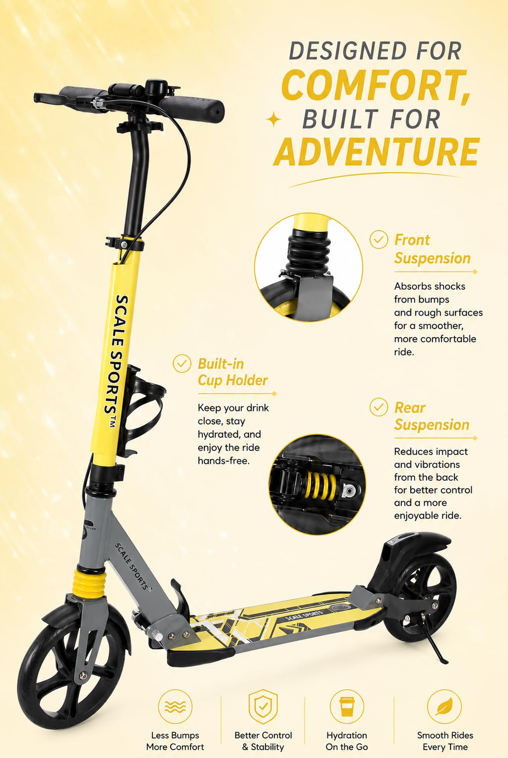 Kick Scooter - Patinete plegable de 2 ruedas para niños de 8 a 12 años, adolescentes y adultos, manillar ajustable, ruedas grandes de poliuretano de 200 mm, frenos de disco y pie, correa