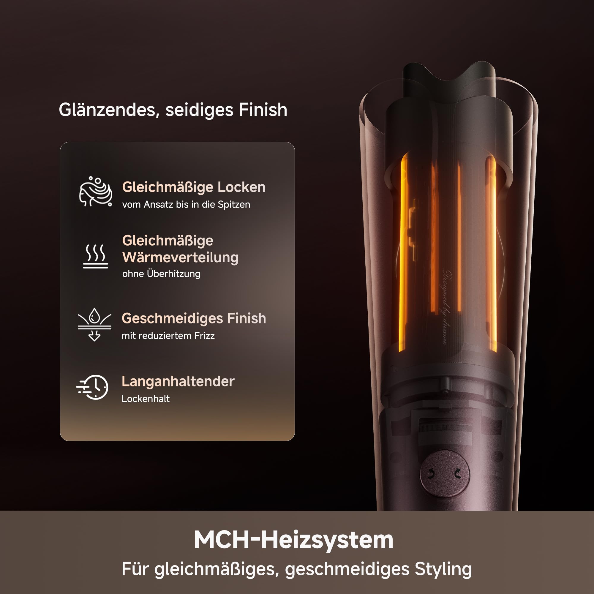 DREAME Air-Auto Lockenstab One-Touch Auto-Stylingfunktion, MCH-Heizsystem | 360° bidirektionales Lockenstyling, LED-Anzeige, NTC-Temperatursteuerung, 3 Heizmodi, Verhedderungsschutz, 2,8 m Kabel