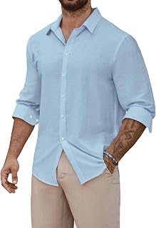Kingoodie Men's Casual Button Down Shirts Long Sleeve Linen Touch Textured Shirt Wrinkle Free Fashion Casual Vacation Beac... Price In India