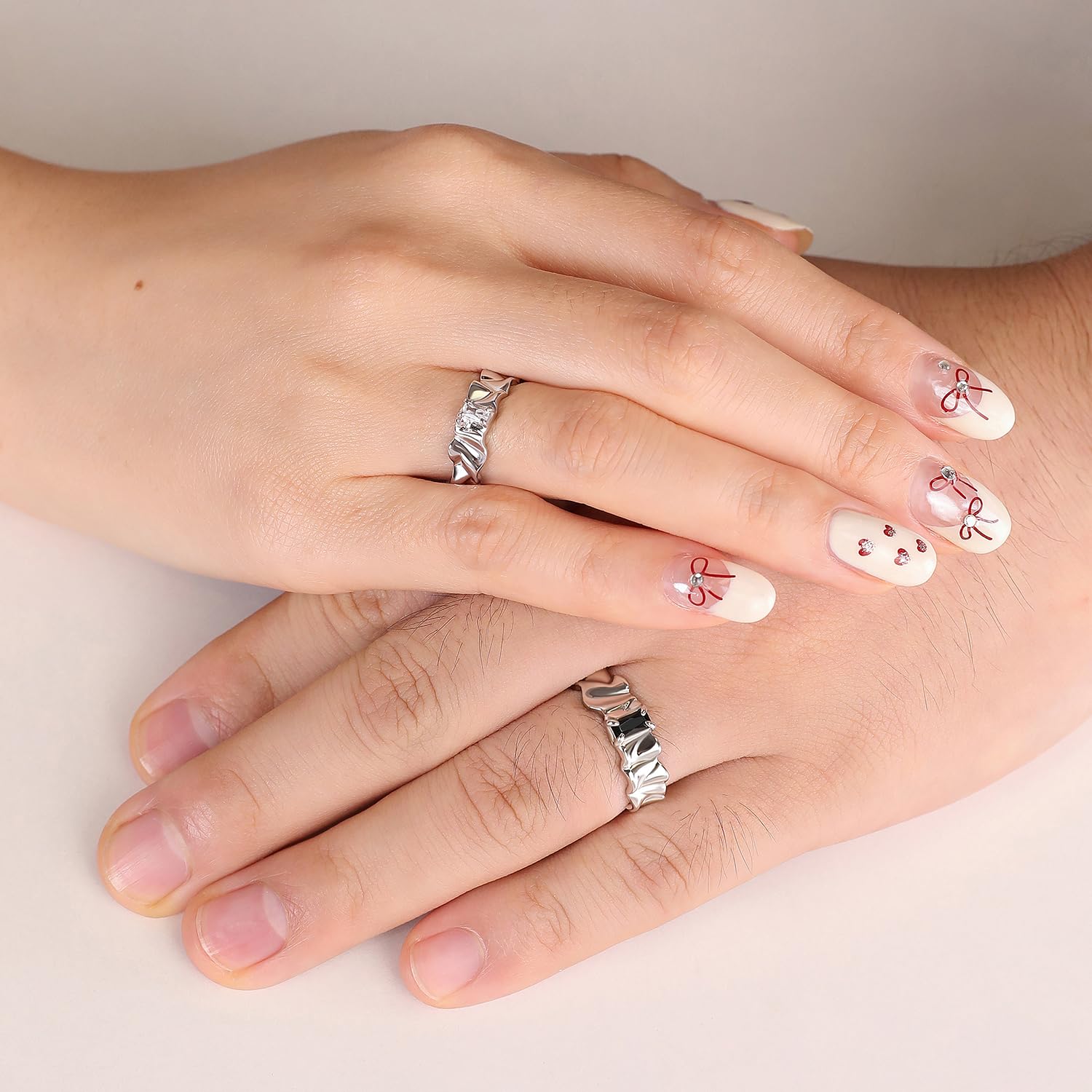 Meissa Alianzas Anillos de Compromiso Boda para Hombres y Mujeres, Juego de Anillos a Juego con Banda Ancha, Anillos de Onix Negro con Cristal, Juego de Dos Anillos Ajustables