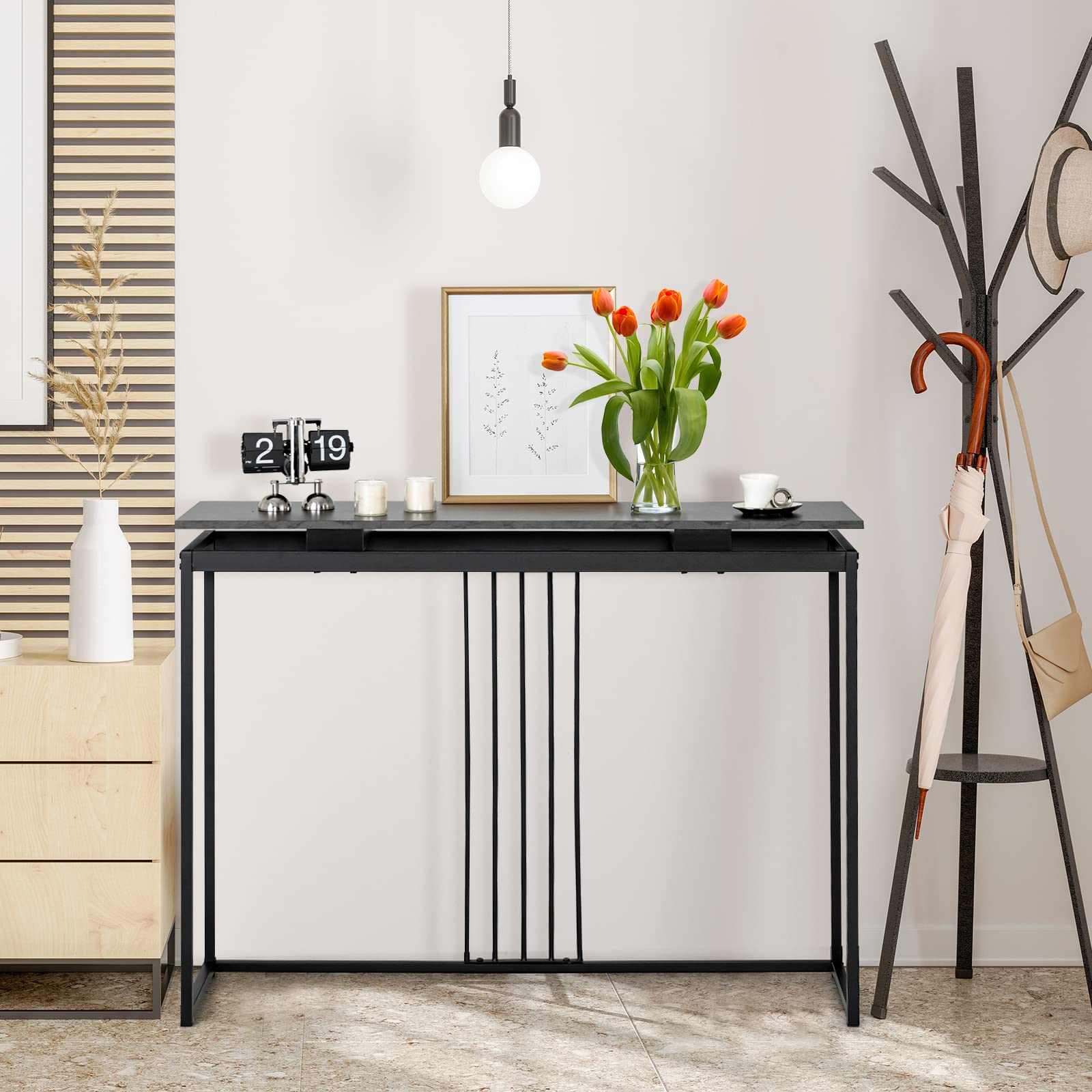 LIFEZEAL Marmurowy stół, 120 x 30 x 90 cm, wąski stół z metalową ramą do nowoczesnego korytarza w stylu skandynawskim, wielofunkcyjny stolik pomocniczy do salonu i korytarza