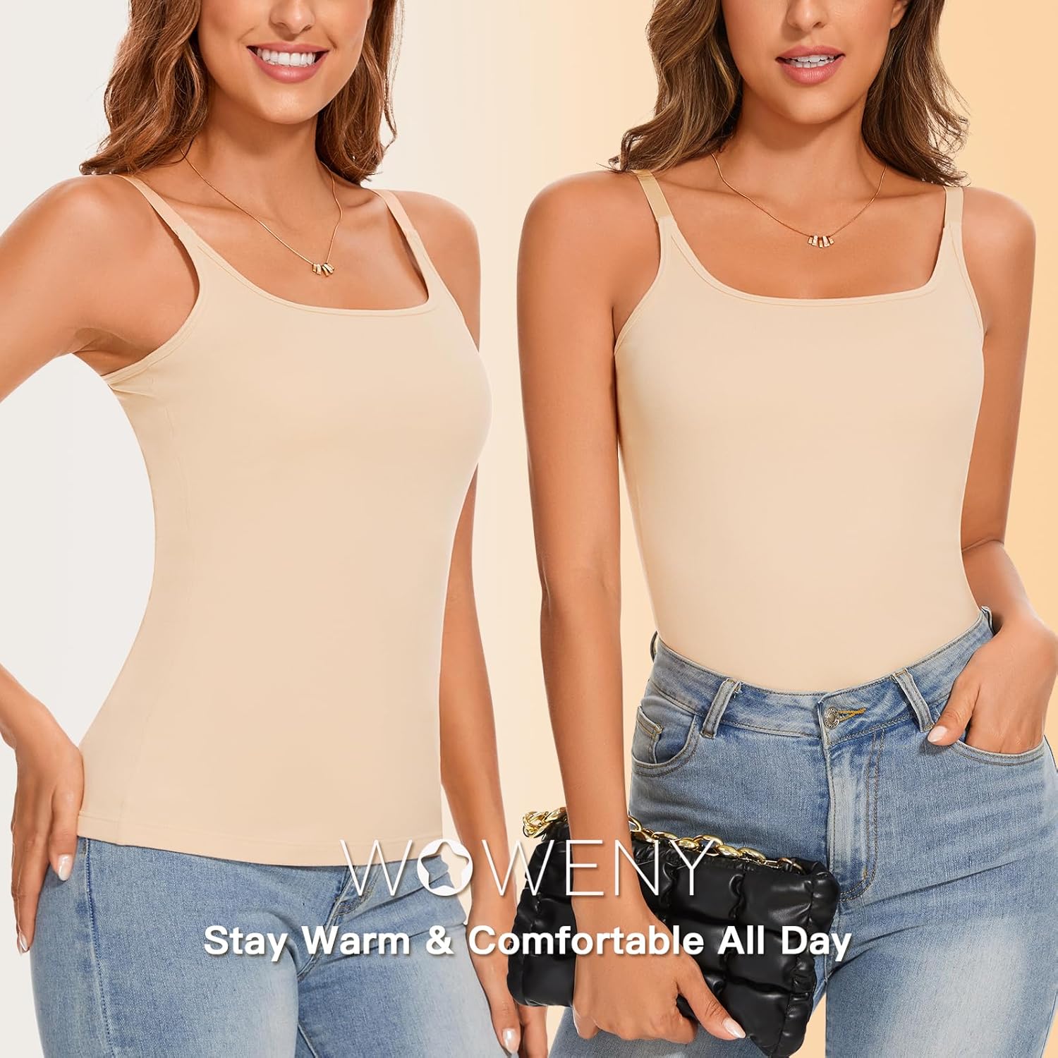 WOWENY Women's Thermal Tank Tops Sleeveless Underwear Tops Adjustable Straps Winter Camisole Fleece Shirts Warm Vest - Image 5