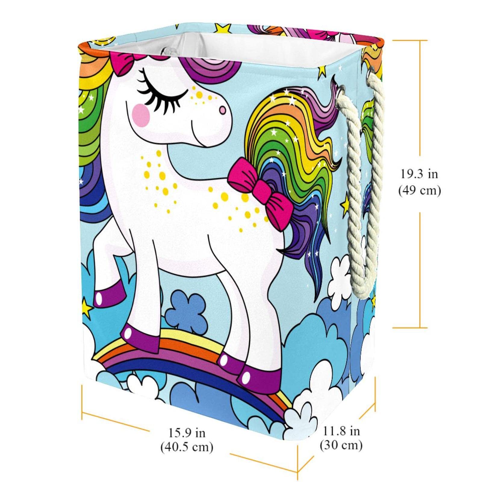 Cesta impermeable para la ropa sucia con asa, diseño de unicornio, color azul